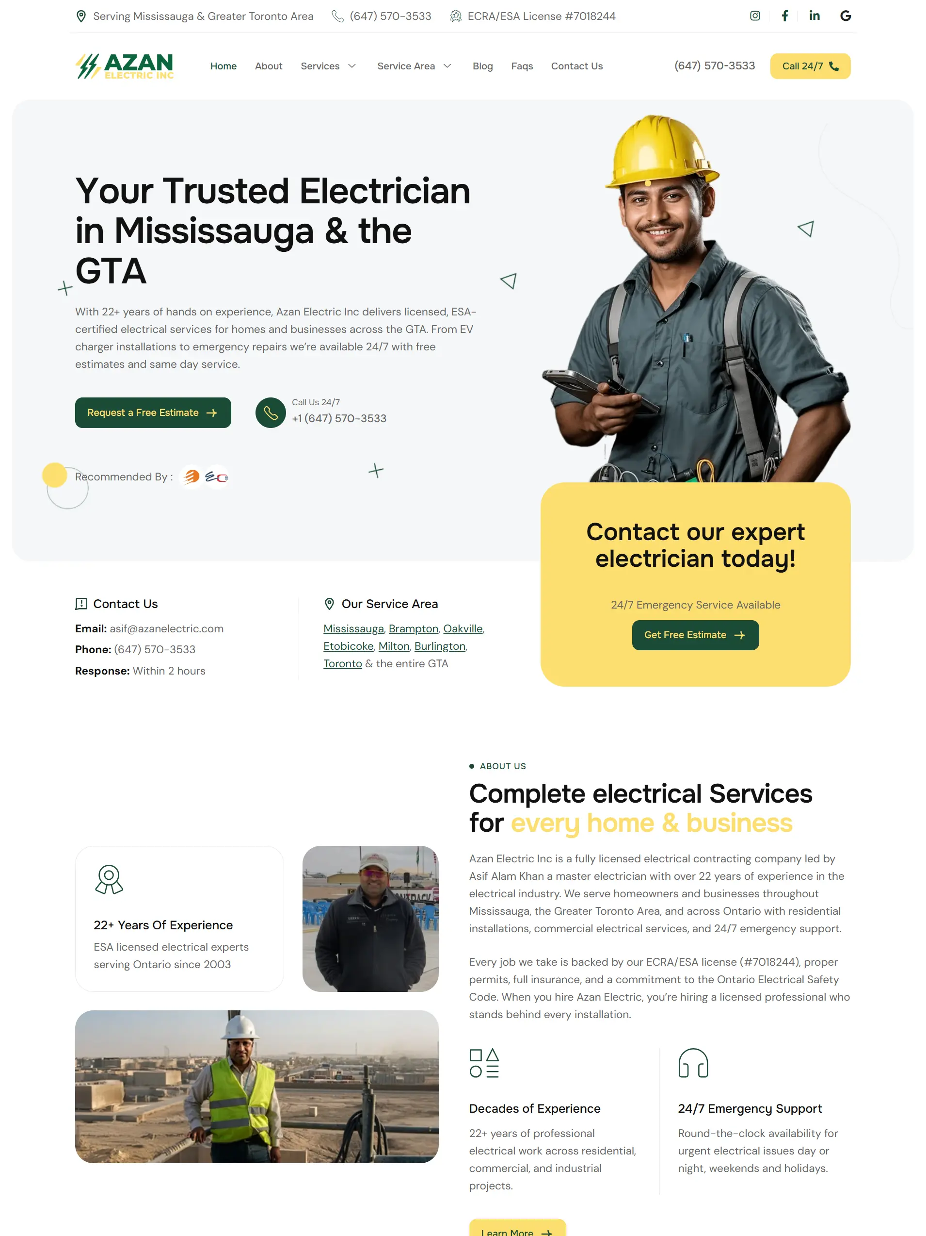 Azan Electric licensed electrical contractor service website preview