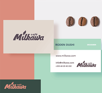 Milkawa cafe business card and branding design